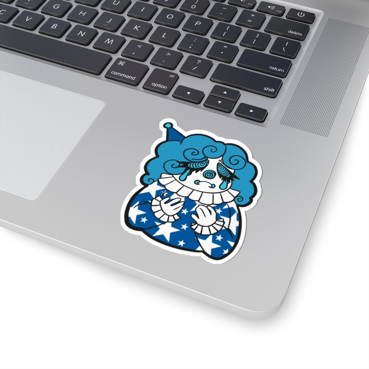 Sad Clown Sticker — Blue Crying Circus Character Decal