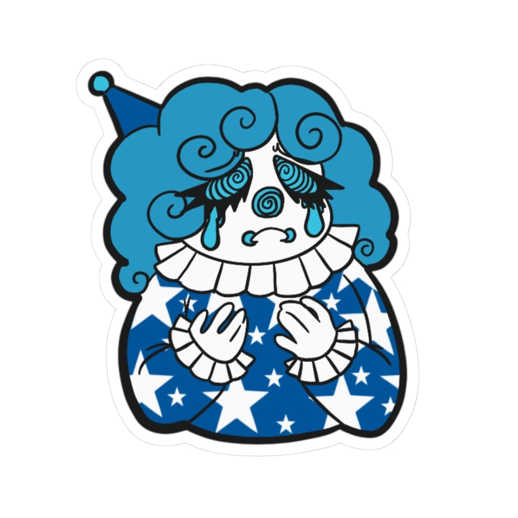 Sad Clown Sticker — Blue Crying Circus Character Decal